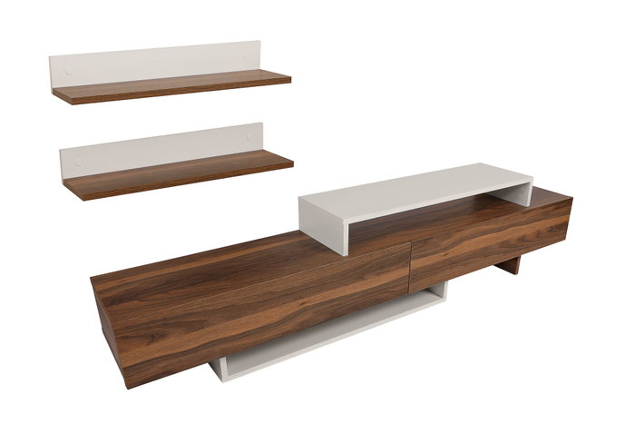 Hanah Home Nirvana Mueble de TV Blanco y Teca